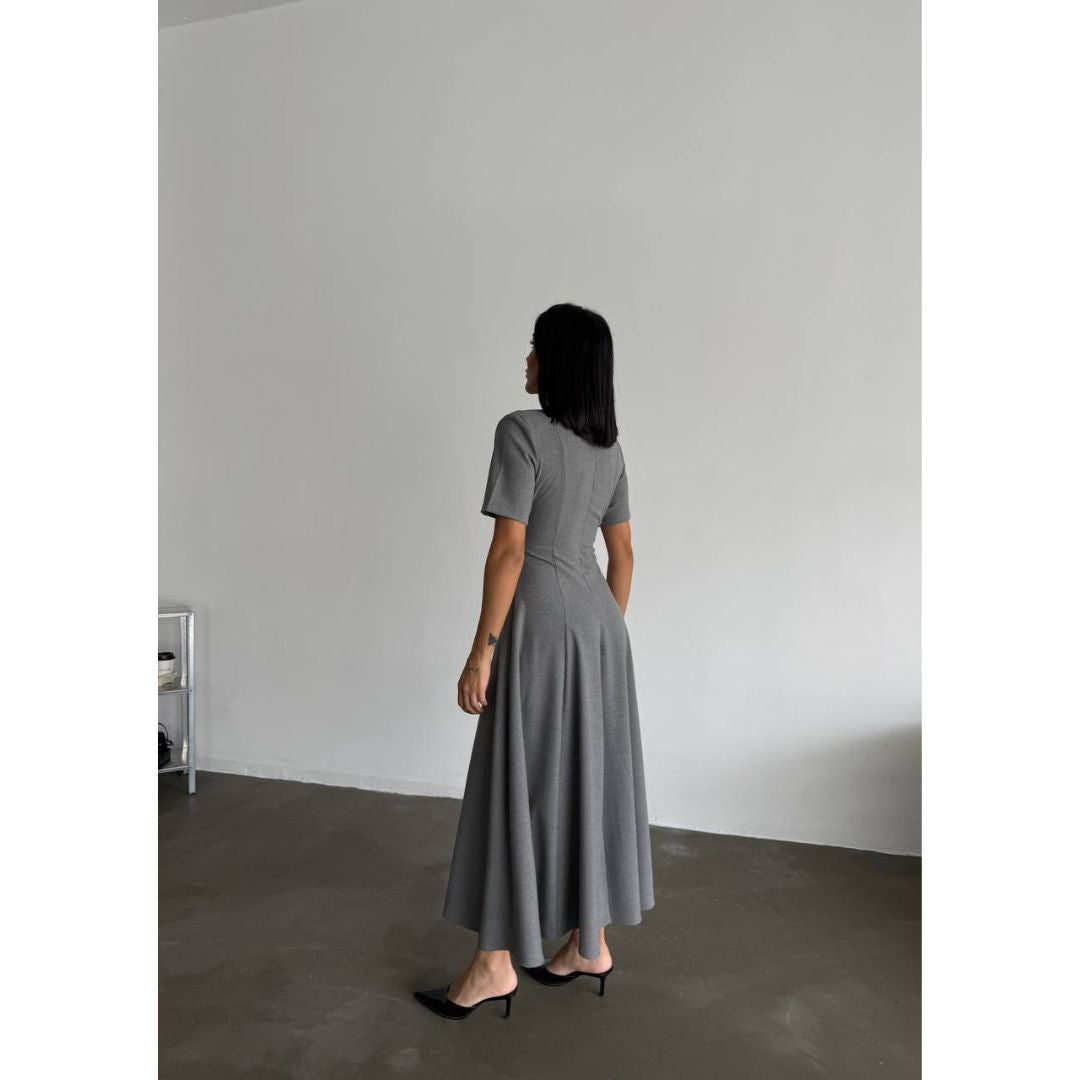 Mirelle Pleated Grey Midi Dress
