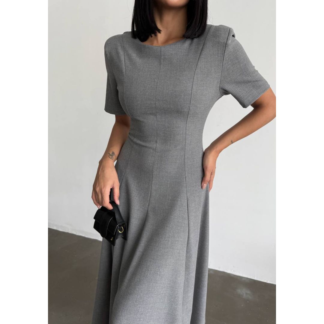 Mirelle Pleated Grey Midi Dress