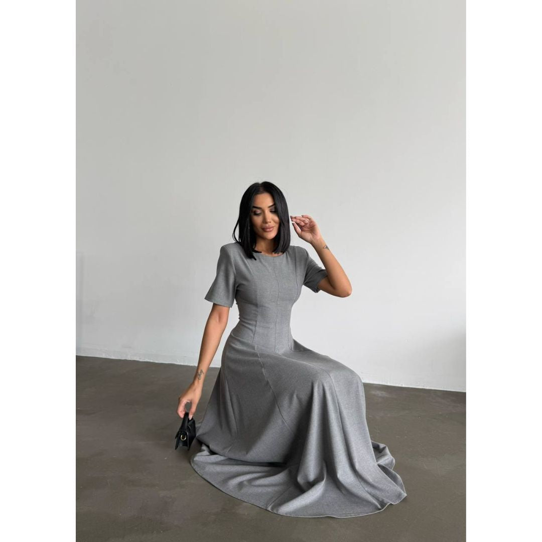 Mirelle Pleated Grey Midi Dress