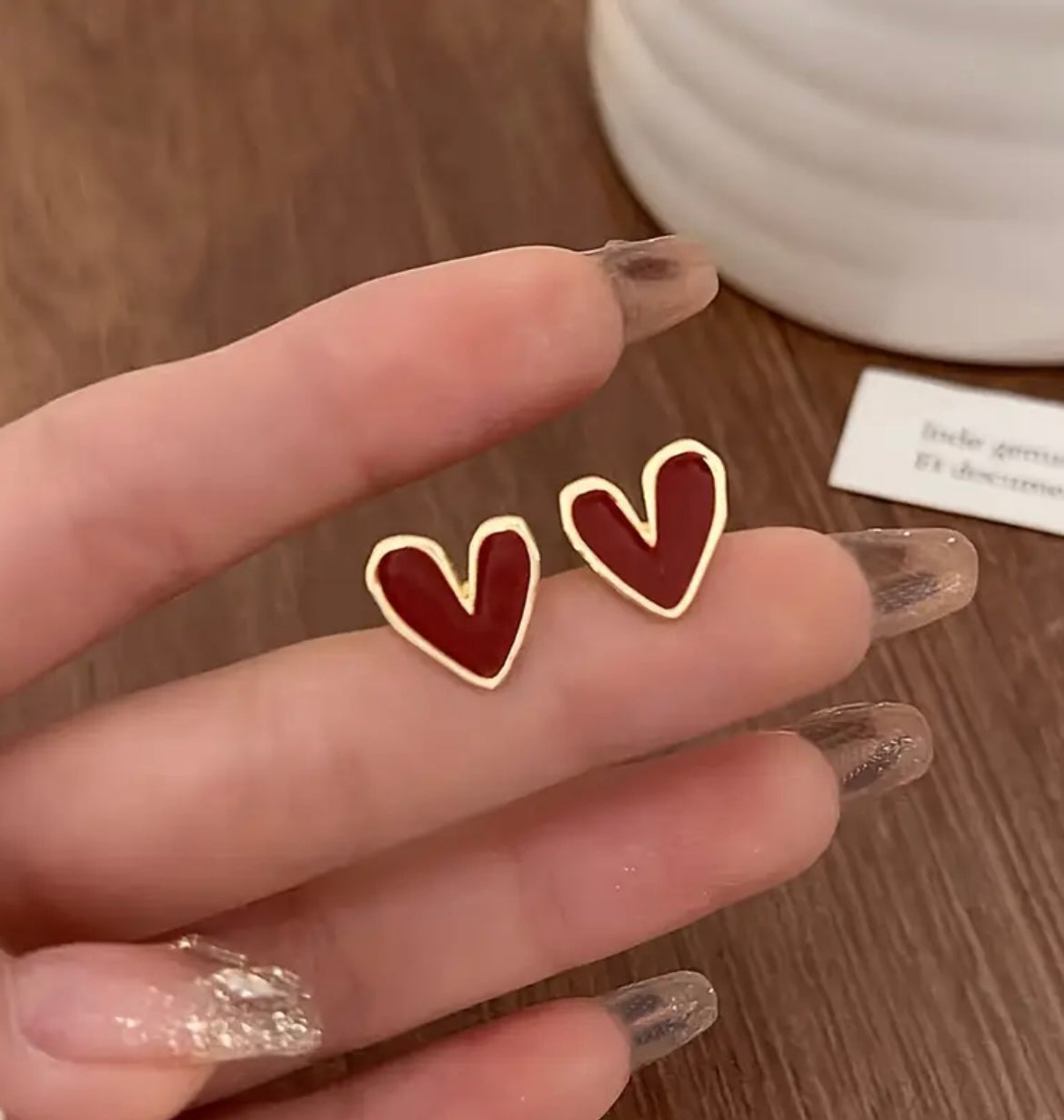 Red Heart Stud Earrings – Elegant Zinc Alloy Design