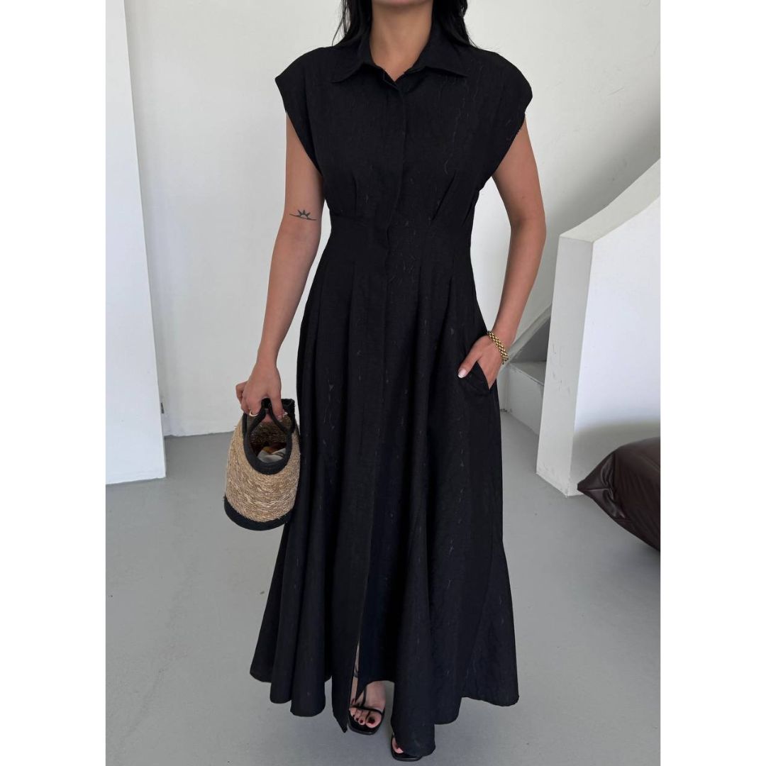 Arielle Black Jacquard Linen Dress