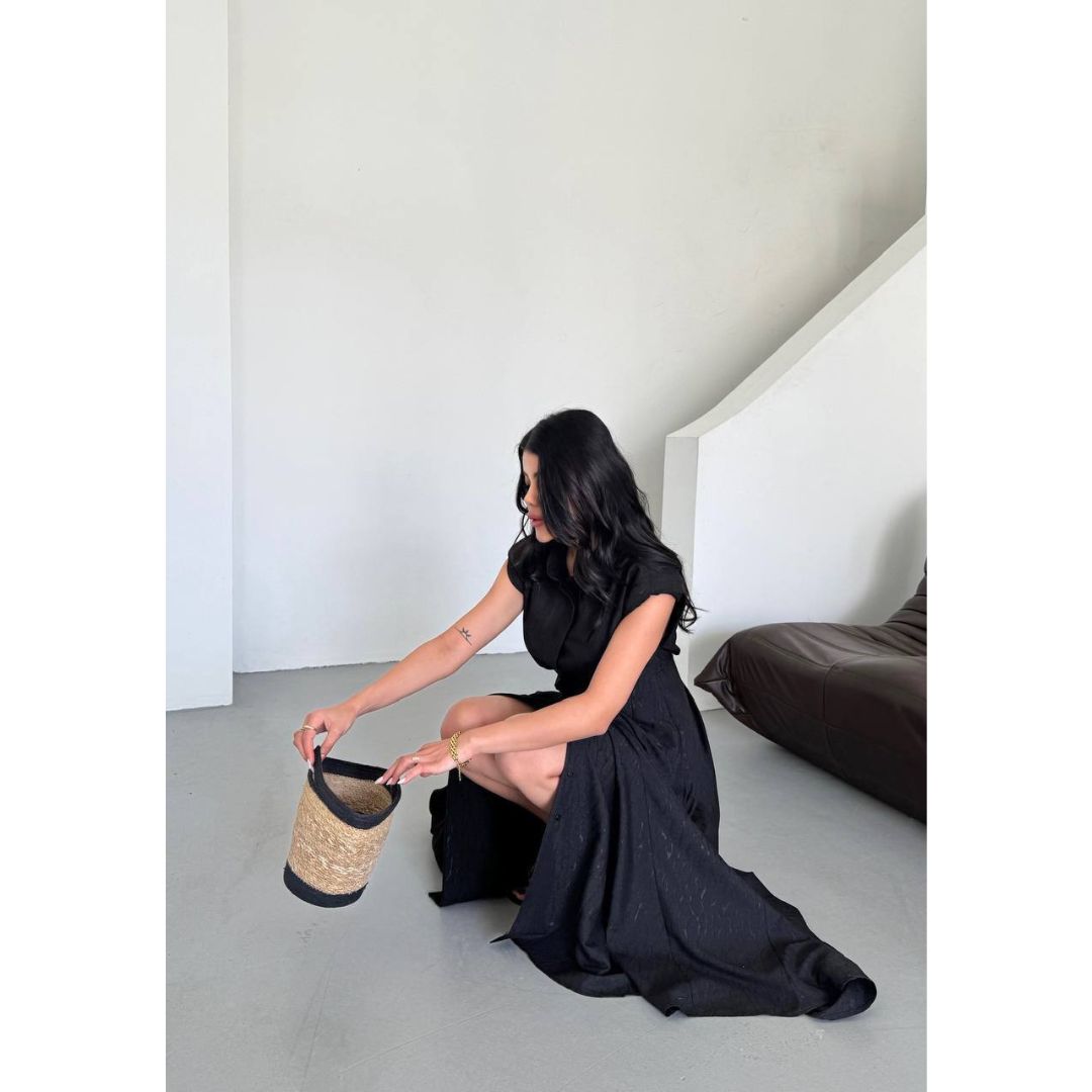 Arielle Black Jacquard Linen Dress