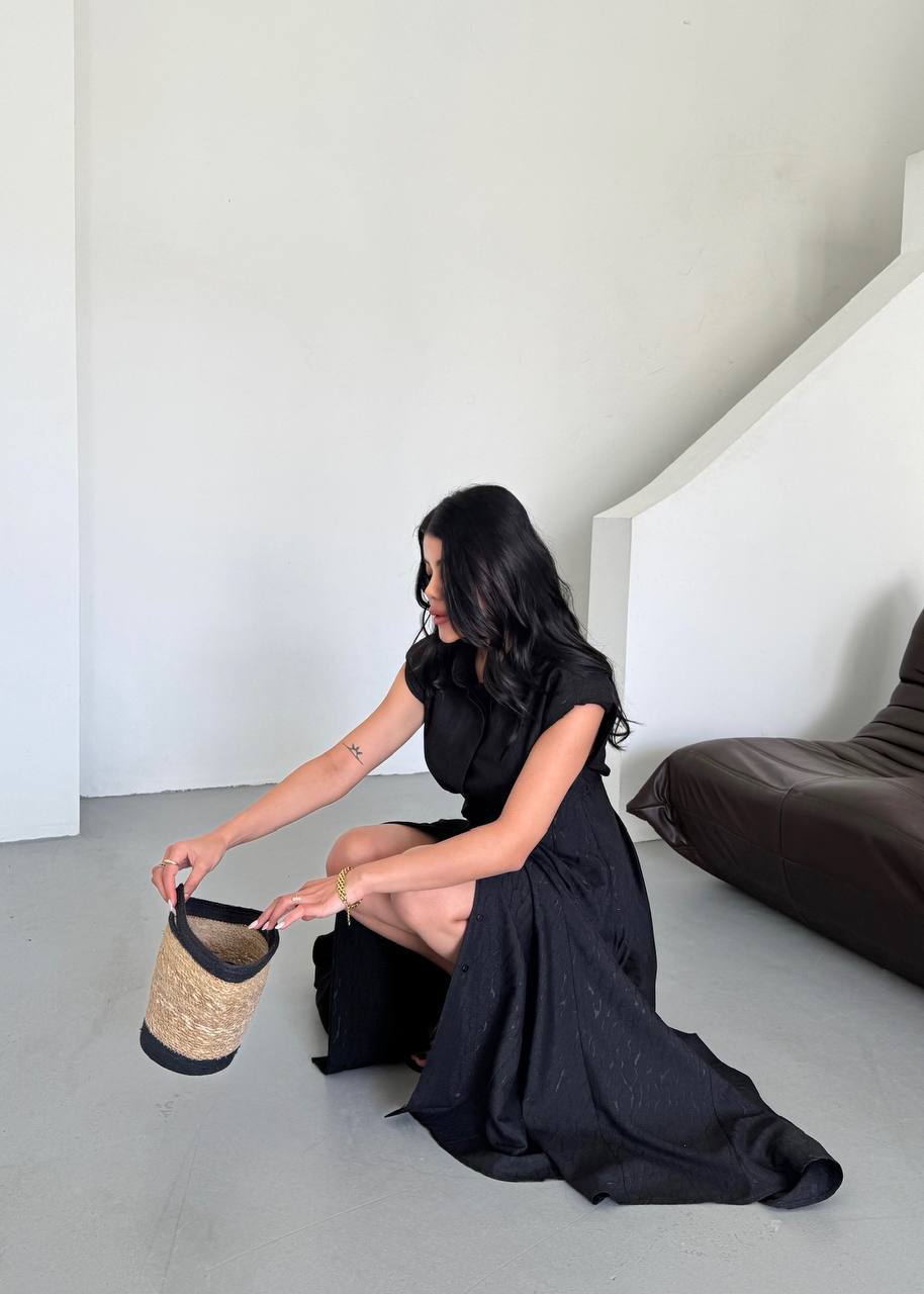 Arielle Black Jacquard Linen Dress