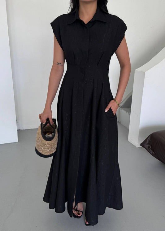Arielle Black Jacquard Linen Dress