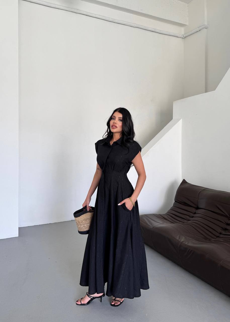 Arielle Black Jacquard Linen Dress