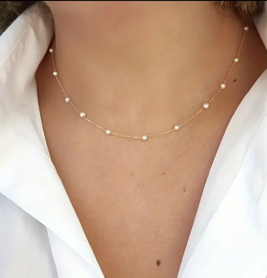 Vintage Baroque Faux Pearl Necklace – Minimalist Collarbone Chain
