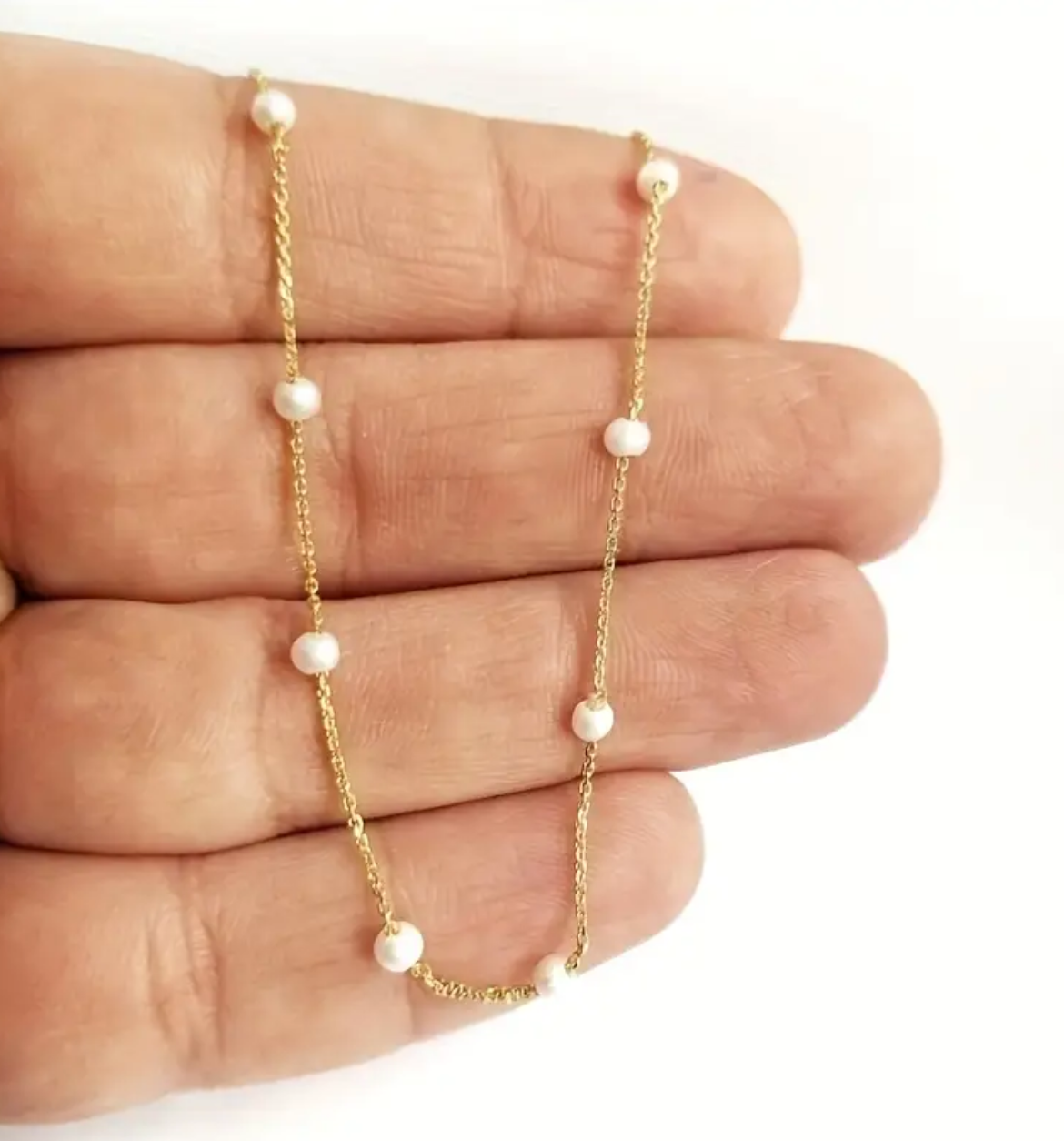 Vintage Baroque Faux Pearl Necklace – Minimalist Collarbone Chain