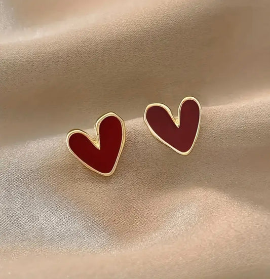 Red Heart Stud Earrings – Elegant Zinc Alloy Design