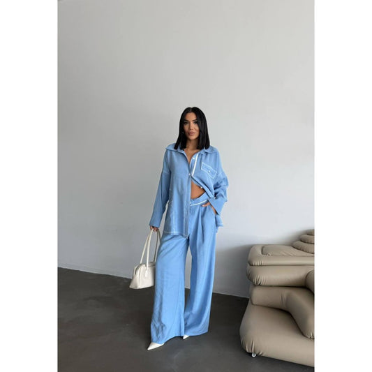 Woman in a blue outfit 